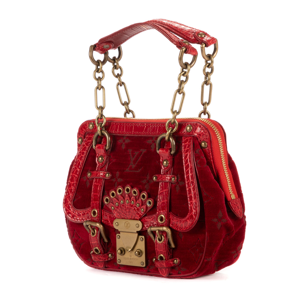 Bandolera Ed. Ltda. Monogram Velours Irvine de terciopelo rojo con patrón de cocodrilo