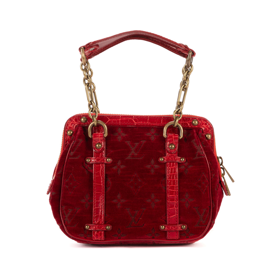 Bandolera Ed. Ltda. Monogram Velours Irvine de terciopelo rojo con patrón de cocodrilo