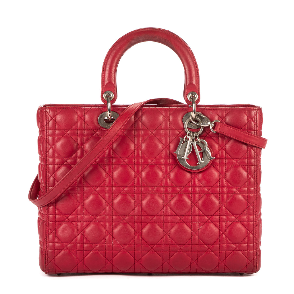 Bolso de mano Lady Dior grande de cuero Cannage rojo