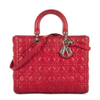 Bolso de mano Lady Dior grande de cuero Cannage rojo