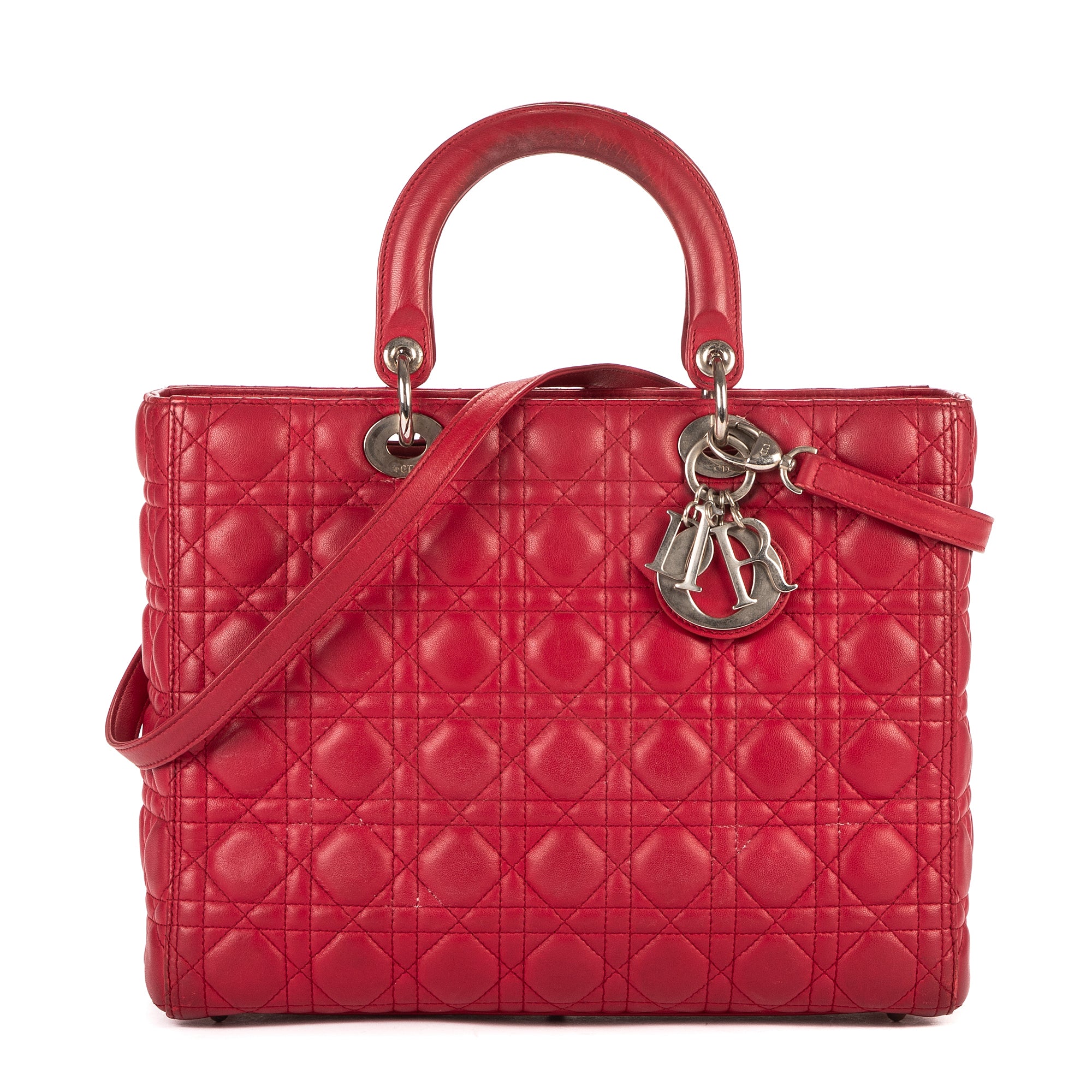 Bolso de mano Lady Dior grande de cuero Cannage rojo
