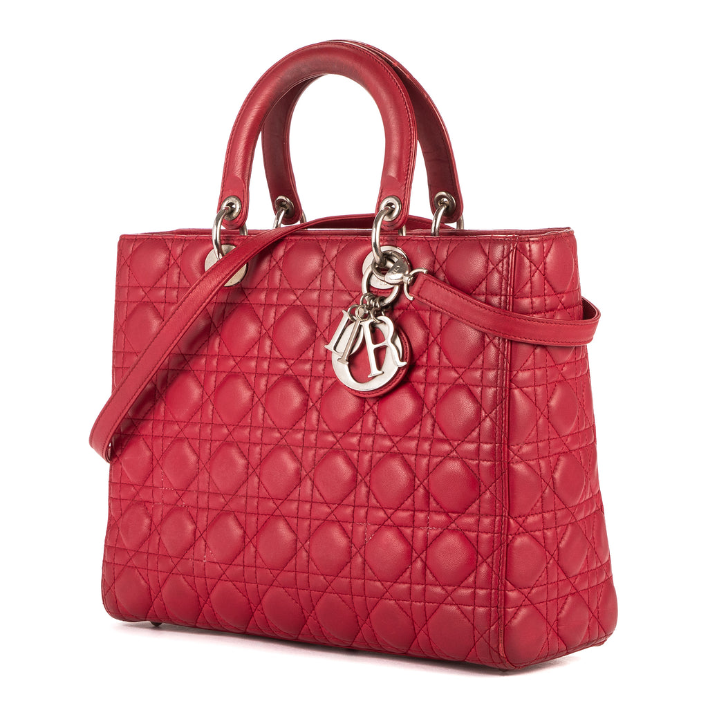 Bolso de mano Lady Dior grande de cuero Cannage rojo