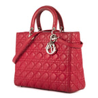 Bolso de mano Lady Dior grande de cuero Cannage rojo