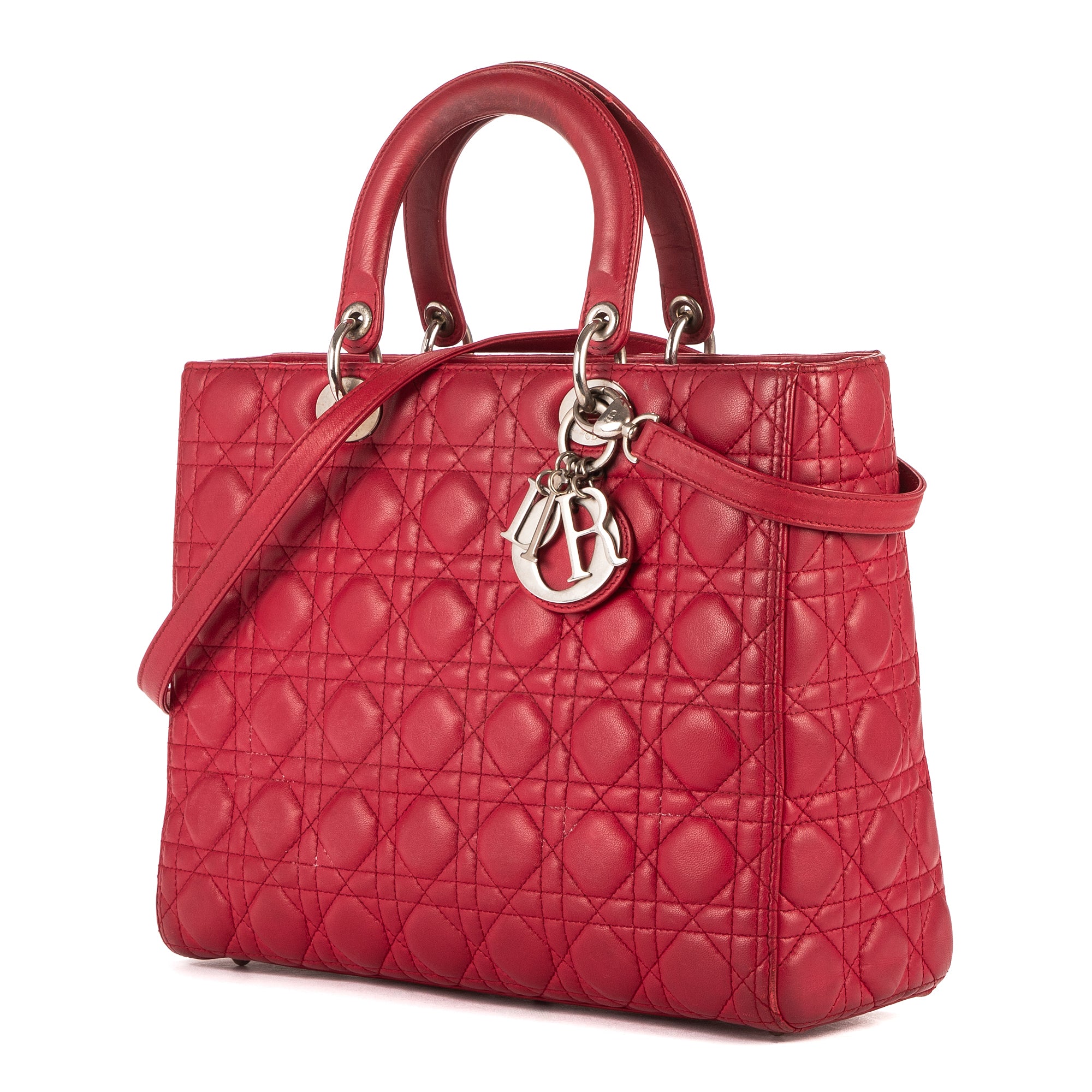 Bolso de mano Lady Dior grande de cuero Cannage rojo