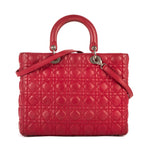 Bolso de mano Lady Dior grande de cuero Cannage rojo