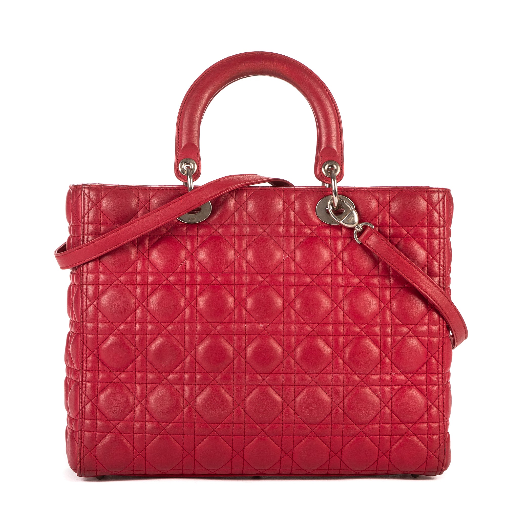 Bolso de mano Lady Dior grande de cuero Cannage rojo