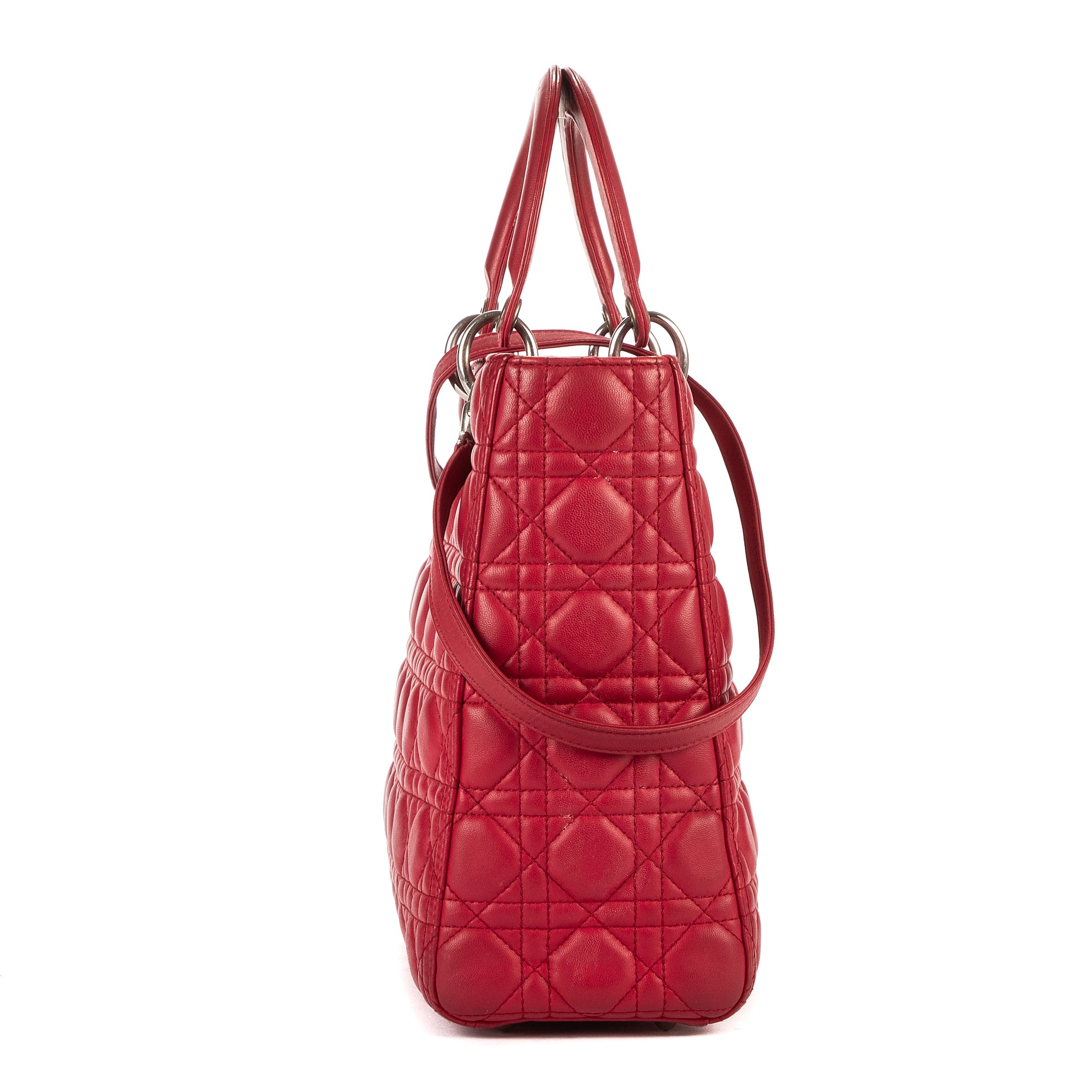 Bolso de mano Lady Dior grande de cuero Cannage rojo