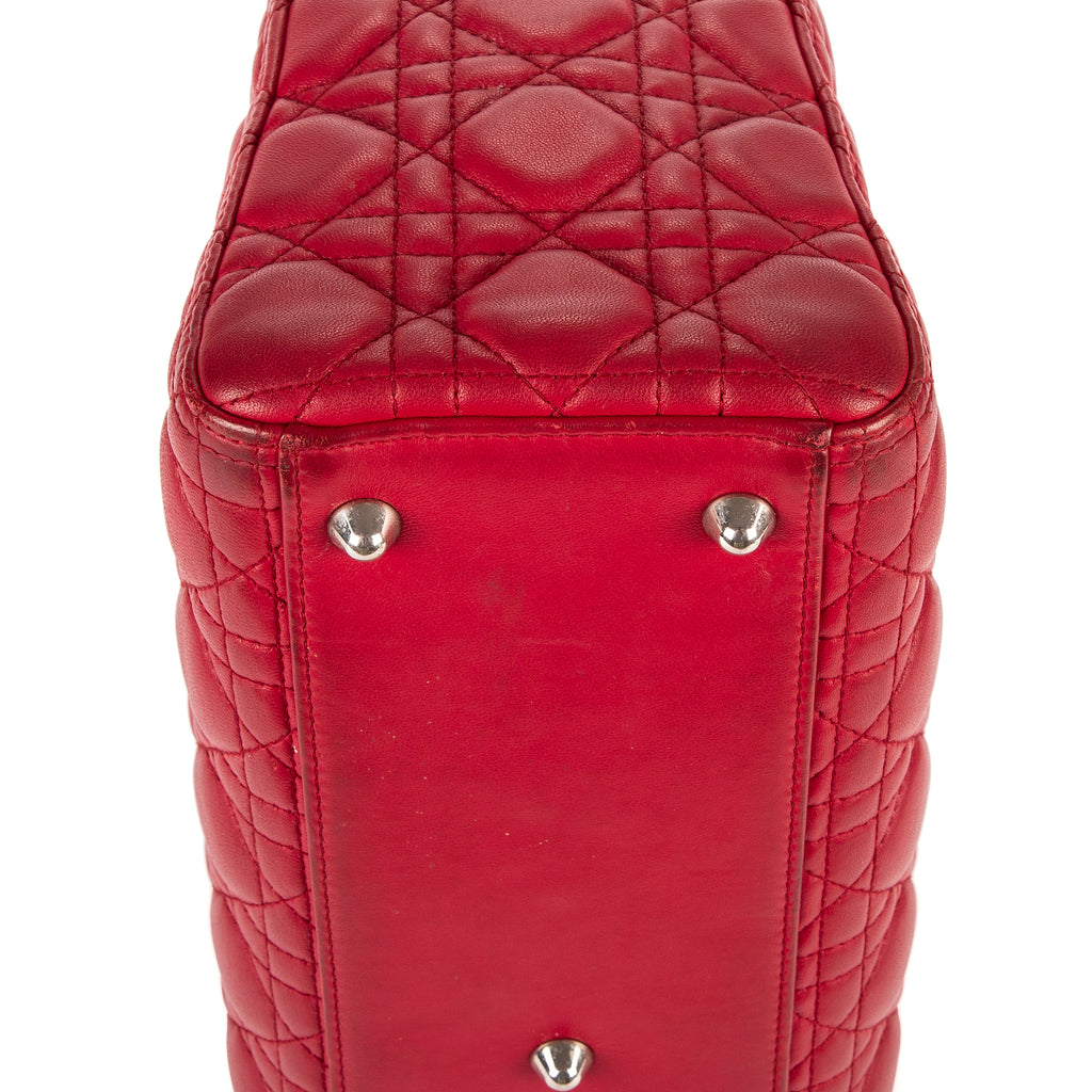 Bolso de mano Lady Dior grande de cuero Cannage rojo