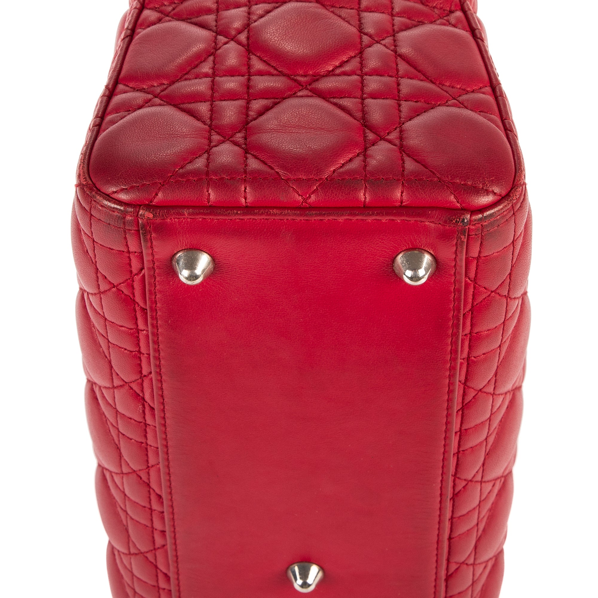 Bolso de mano Lady Dior grande de cuero Cannage rojo