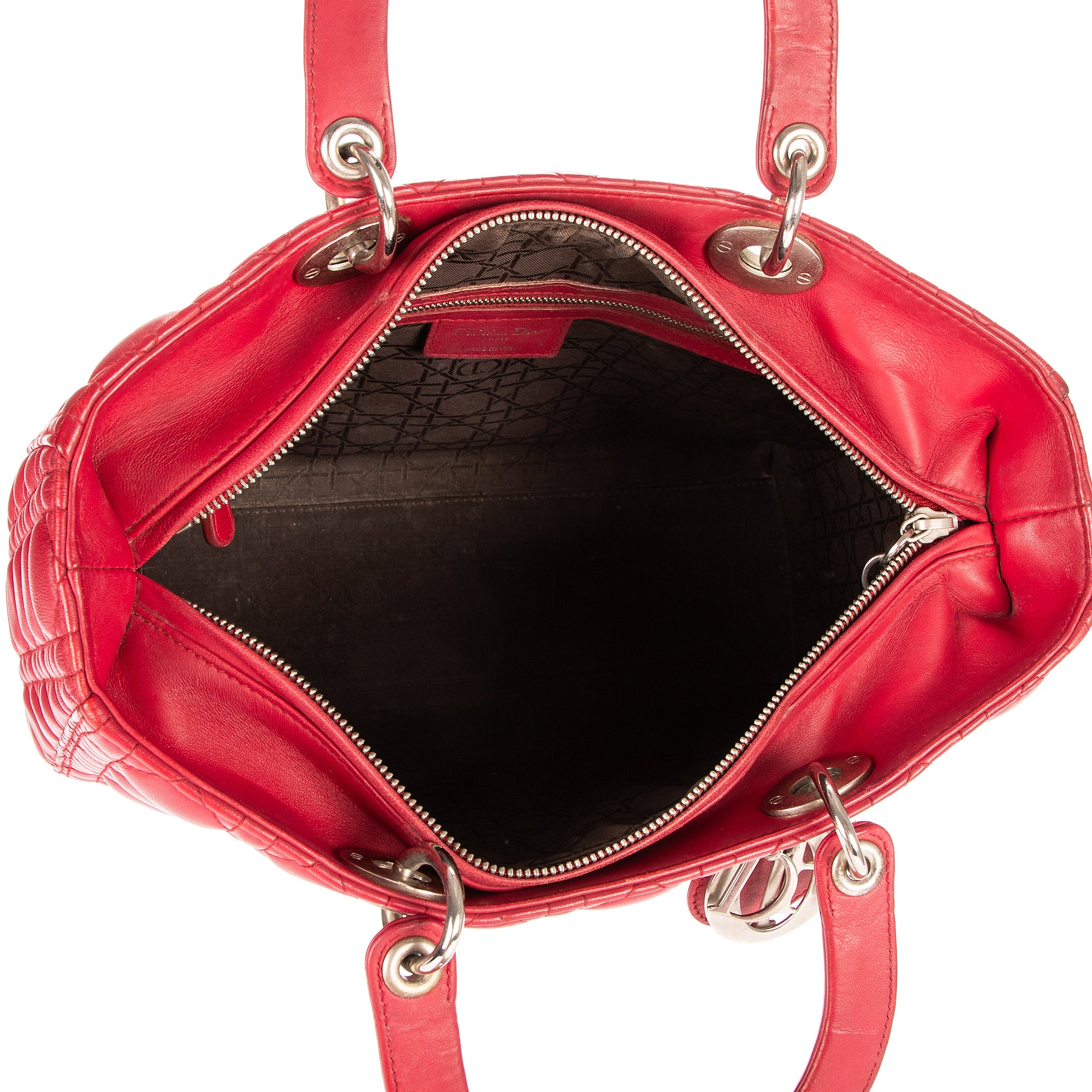 Bolso de mano Lady Dior grande de cuero Cannage rojo
