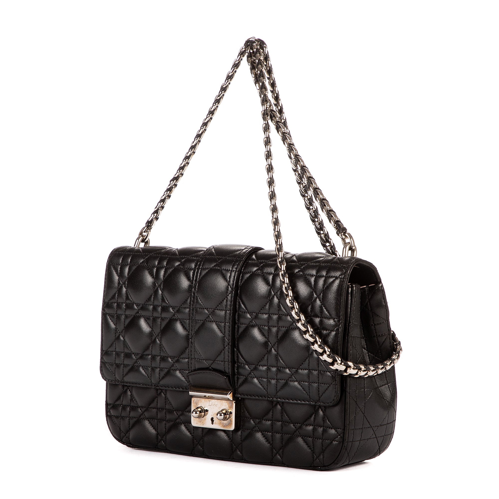 Bolso al hombro Miss Dior mediano de piel Cannage negra