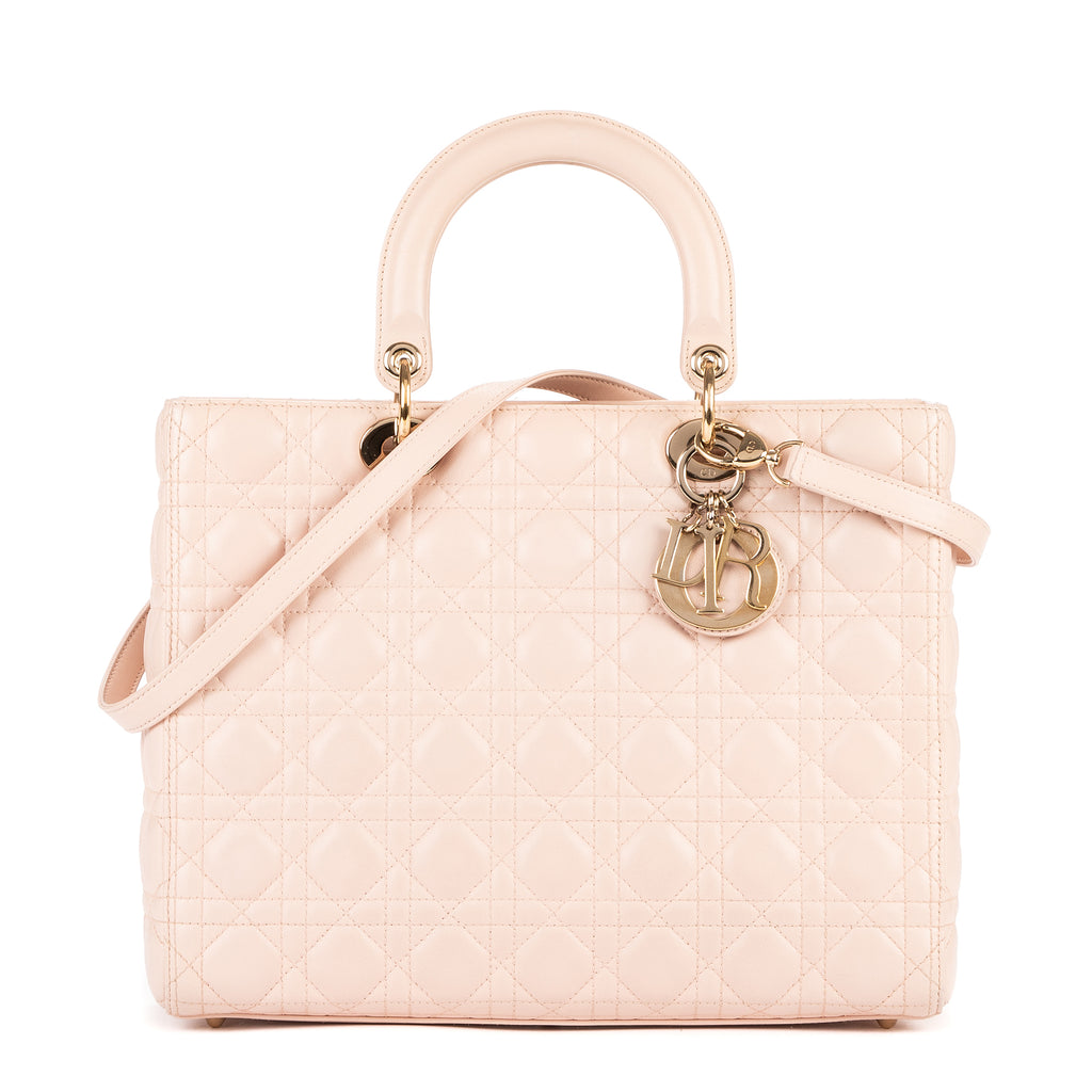 Bolso Lady Dior Grande de Piel Cannage Rosa Claro