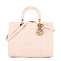 Bolso Lady Dior Grande de Piel Cannage Rosa Claro