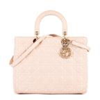 Bolso Lady Dior Grande de Piel Cannage Rosa Claro