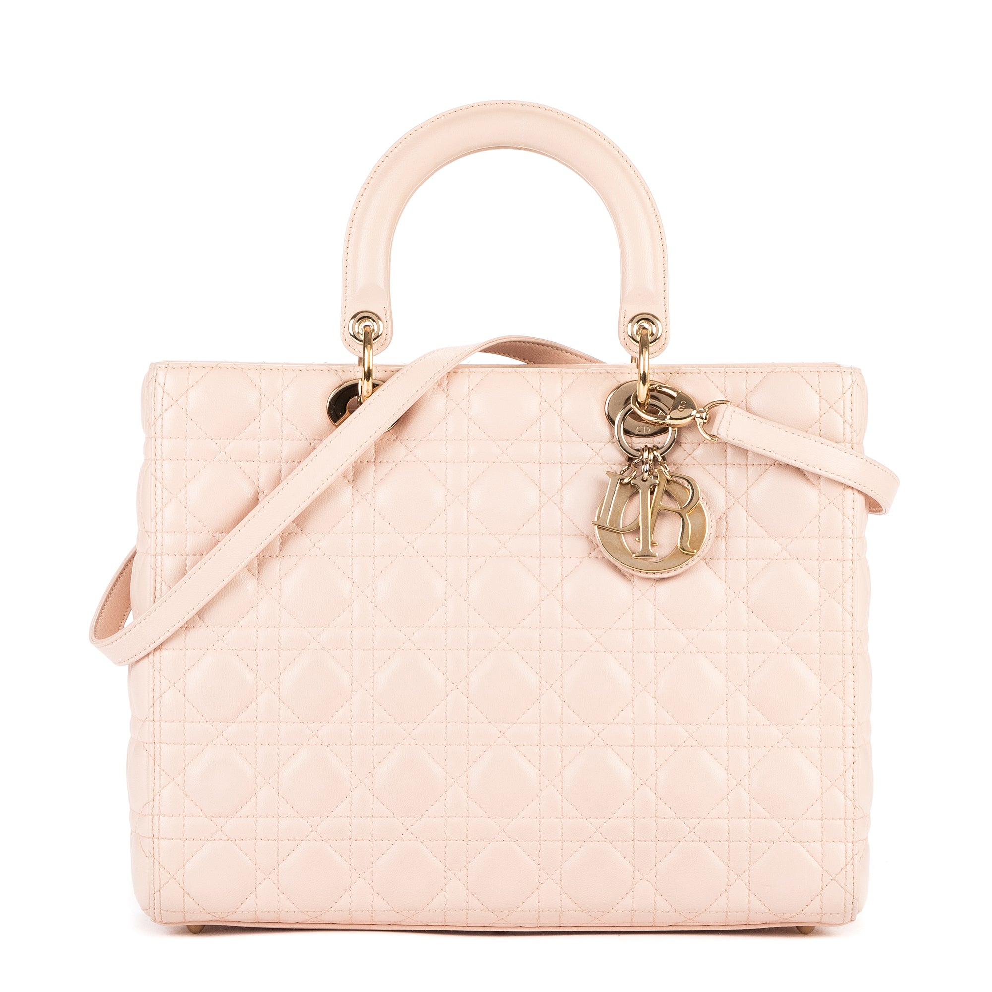 Bolso Lady Dior Grande de Piel Cannage Rosa Claro