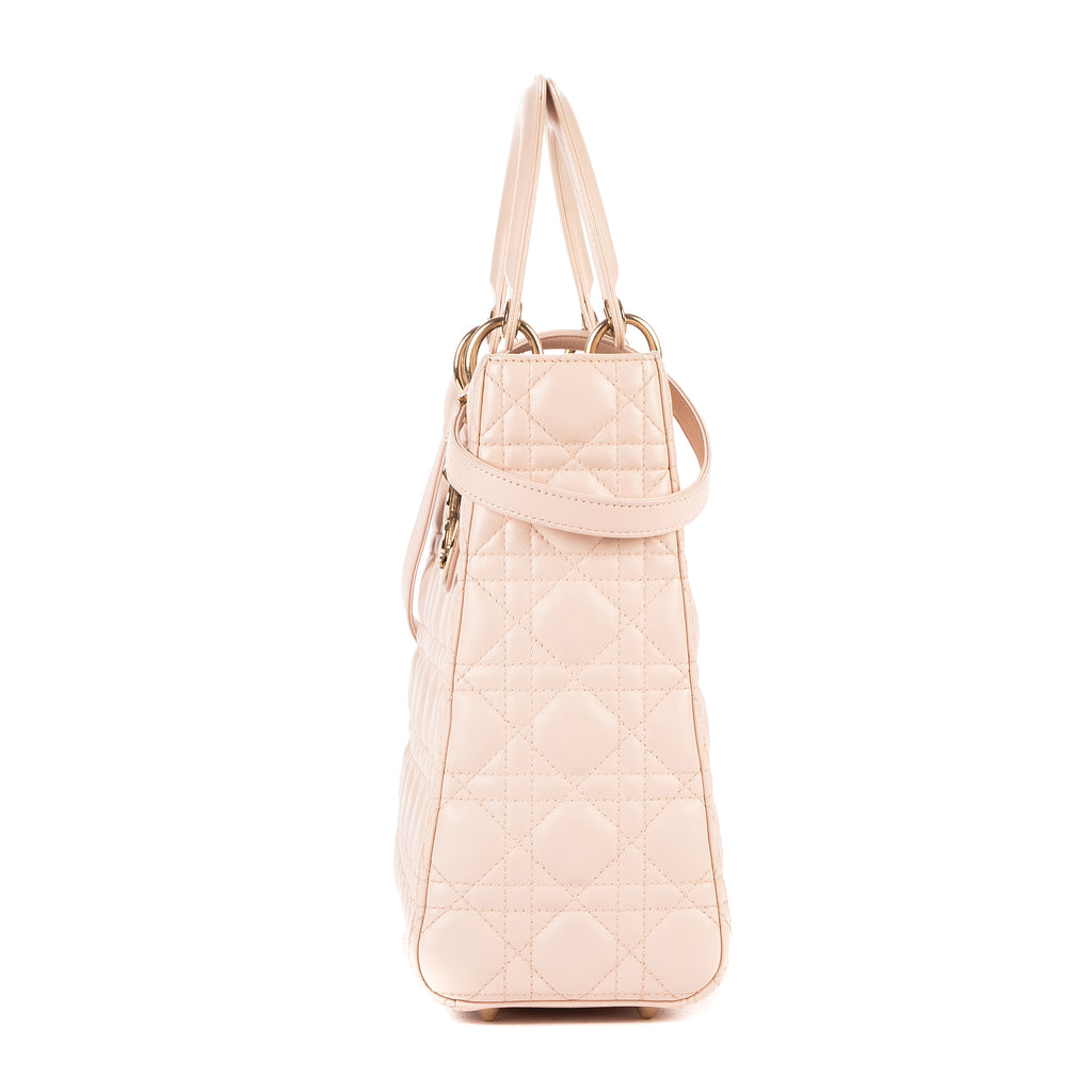 Bolso Lady Dior Grande de Piel Cannage Rosa Claro