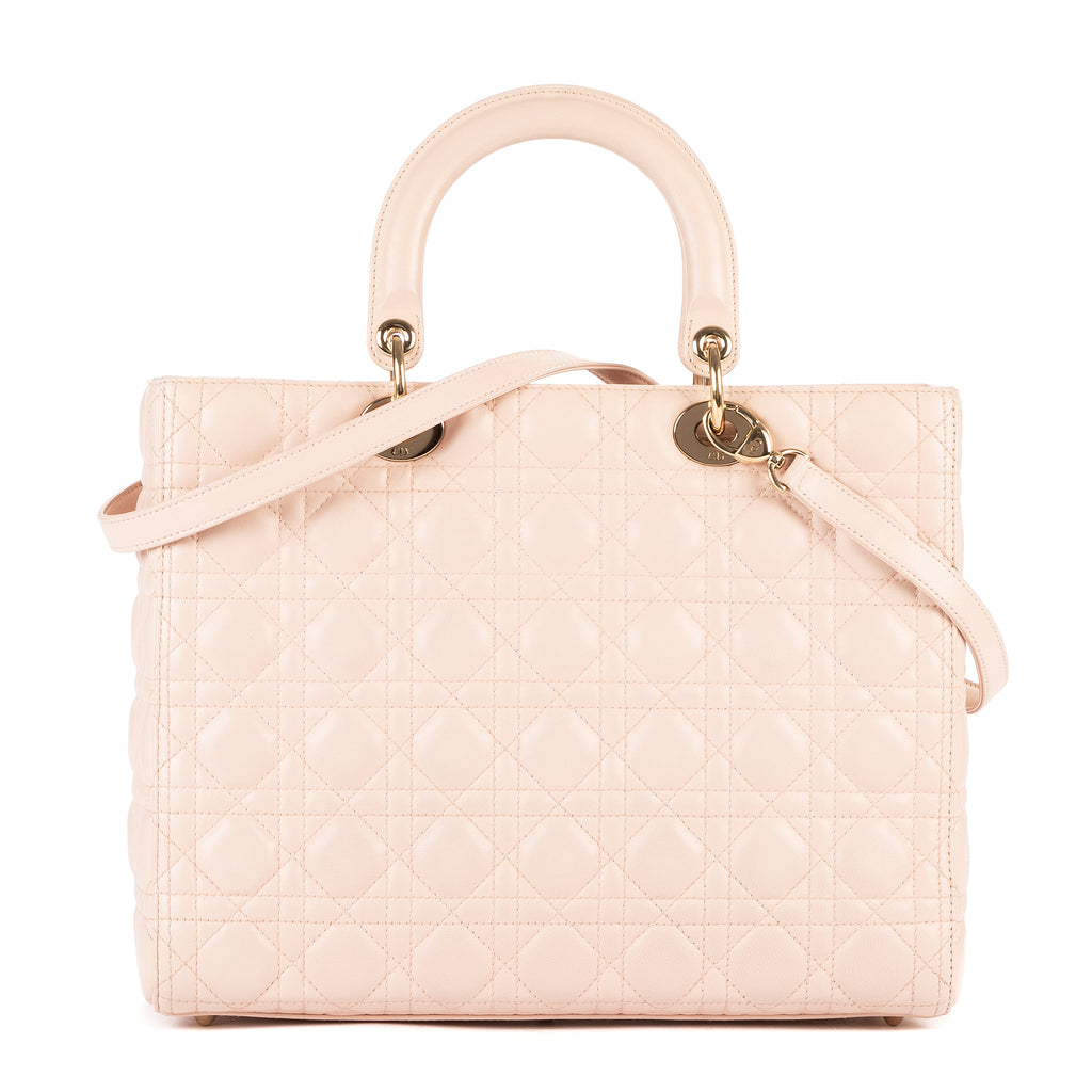 Bolso Lady Dior Grande de Piel Cannage Rosa Claro