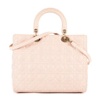 Bolso Lady Dior Grande de Piel Cannage Rosa Claro