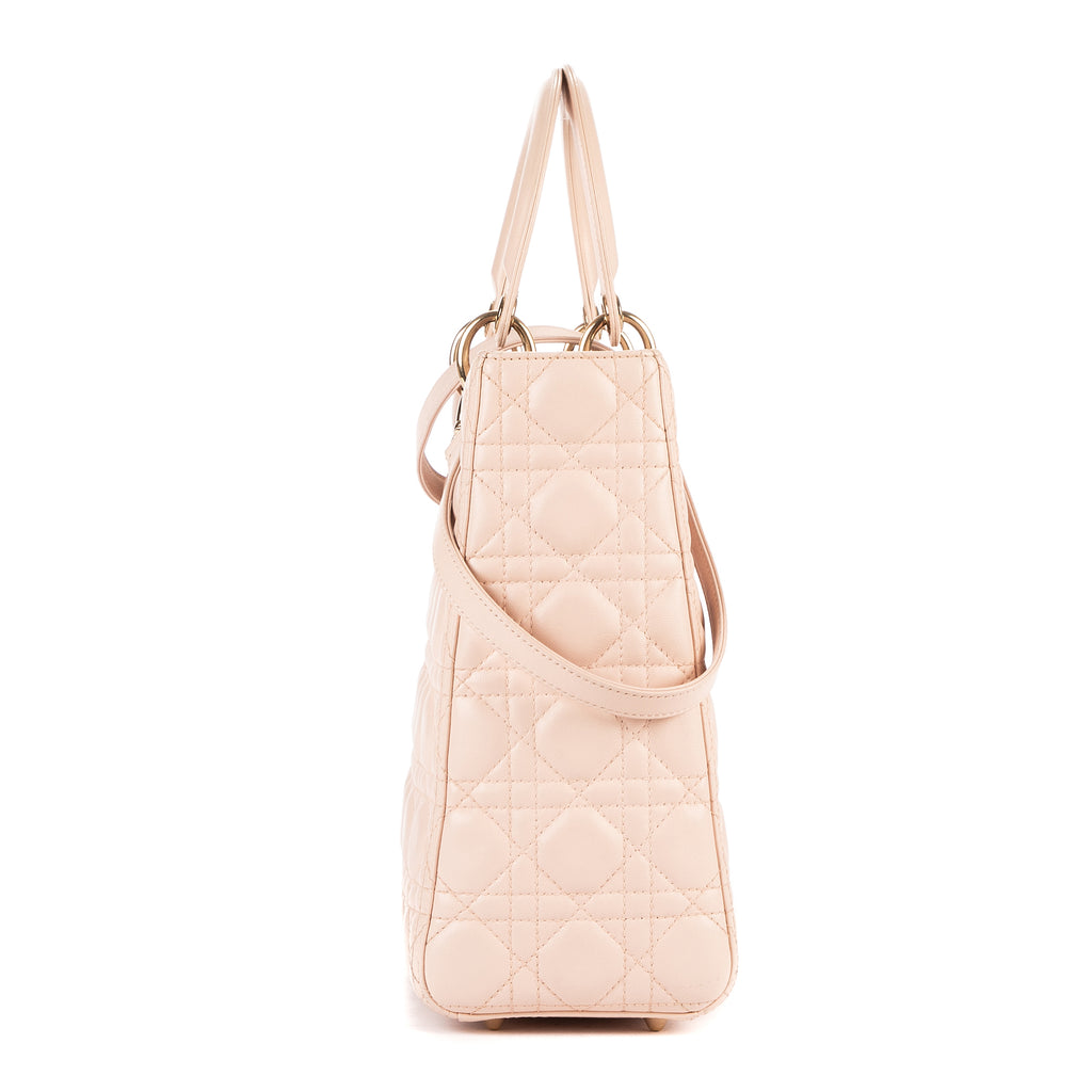 Bolso Lady Dior Grande de Piel Cannage Rosa Claro