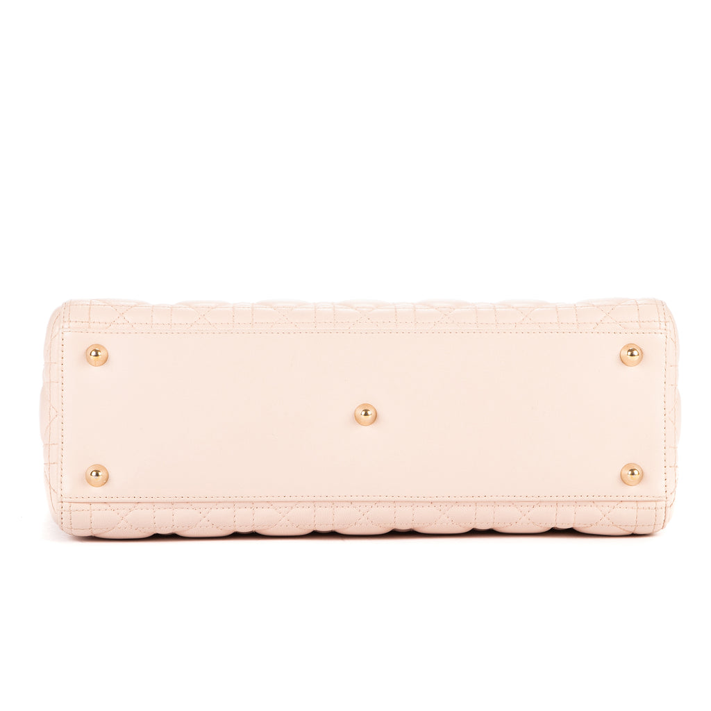 Bolso Lady Dior Grande de Piel Cannage Rosa Claro