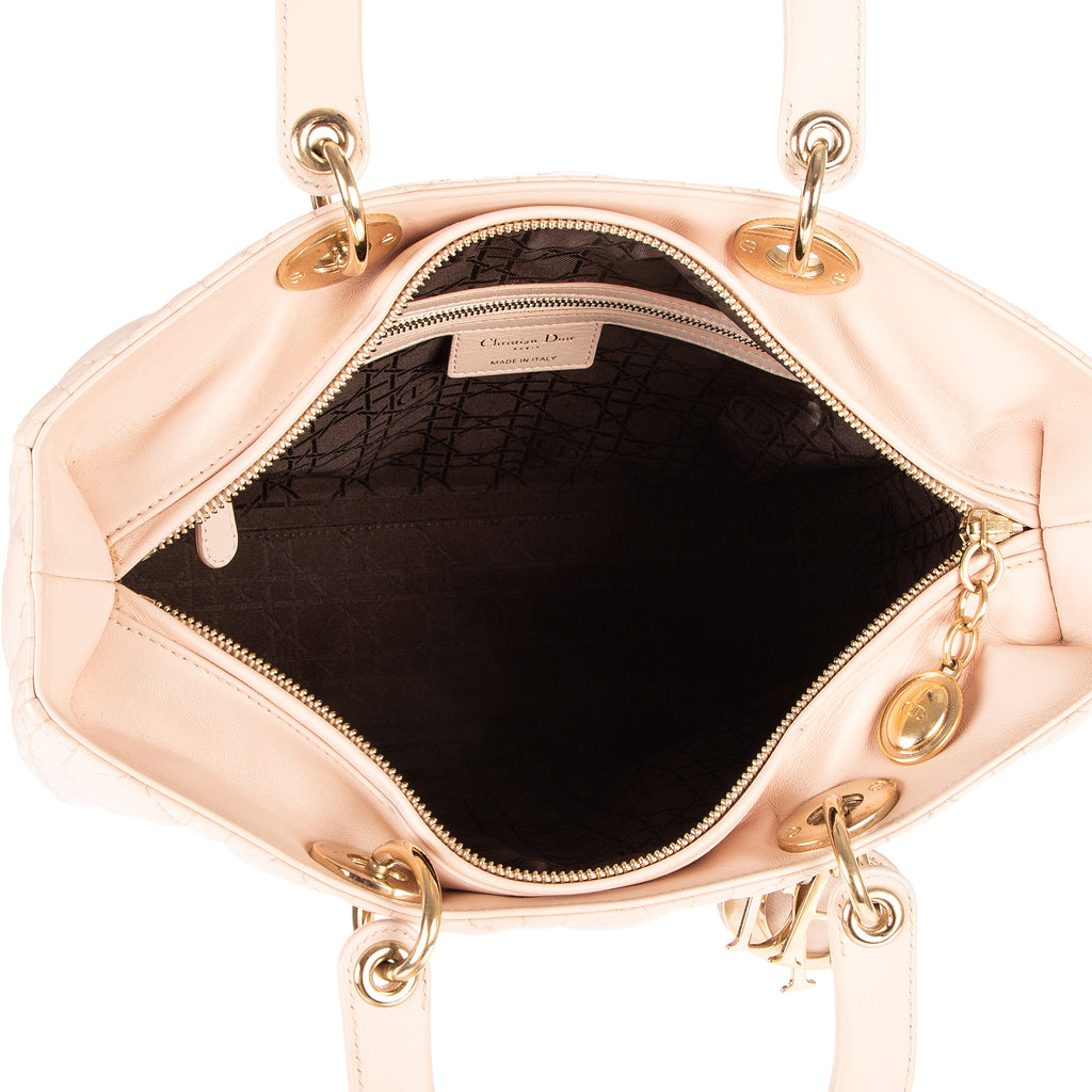 Bolso Lady Dior Grande de Piel Cannage Rosa Claro