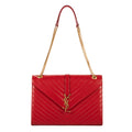 Sac porté épaule Portefeuille enveloppe sur chaîne Cuir Grain Poudre chevron orange