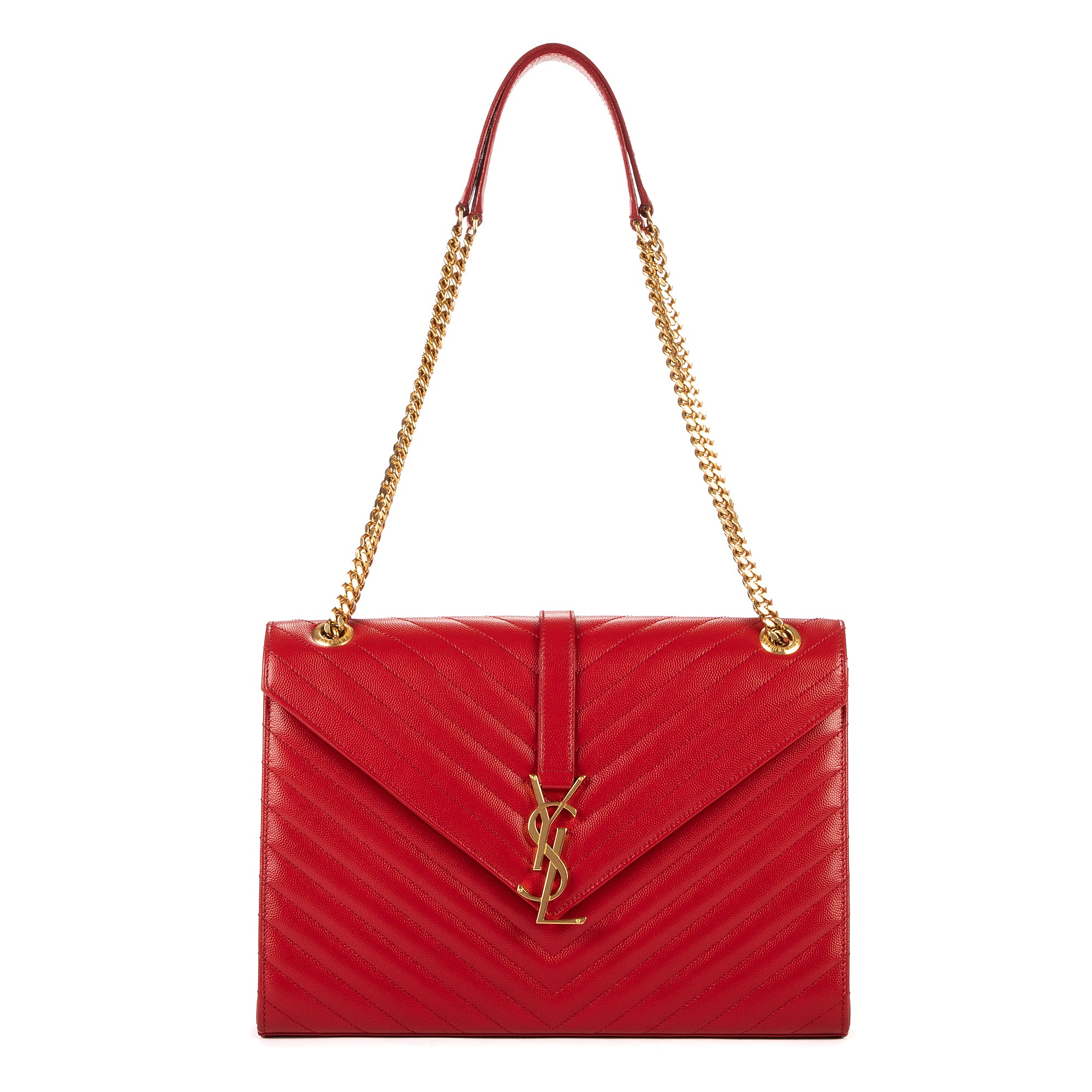 Shoulder Bag Enveloppe Wallet On Chain Orange Chevron Grain Poudre leather