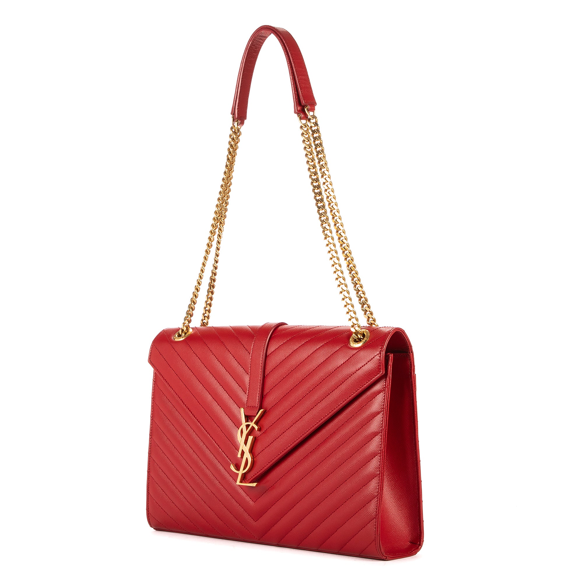 Shoulder Bag Enveloppe Wallet On Chain Orange Chevron Grain Poudre leather