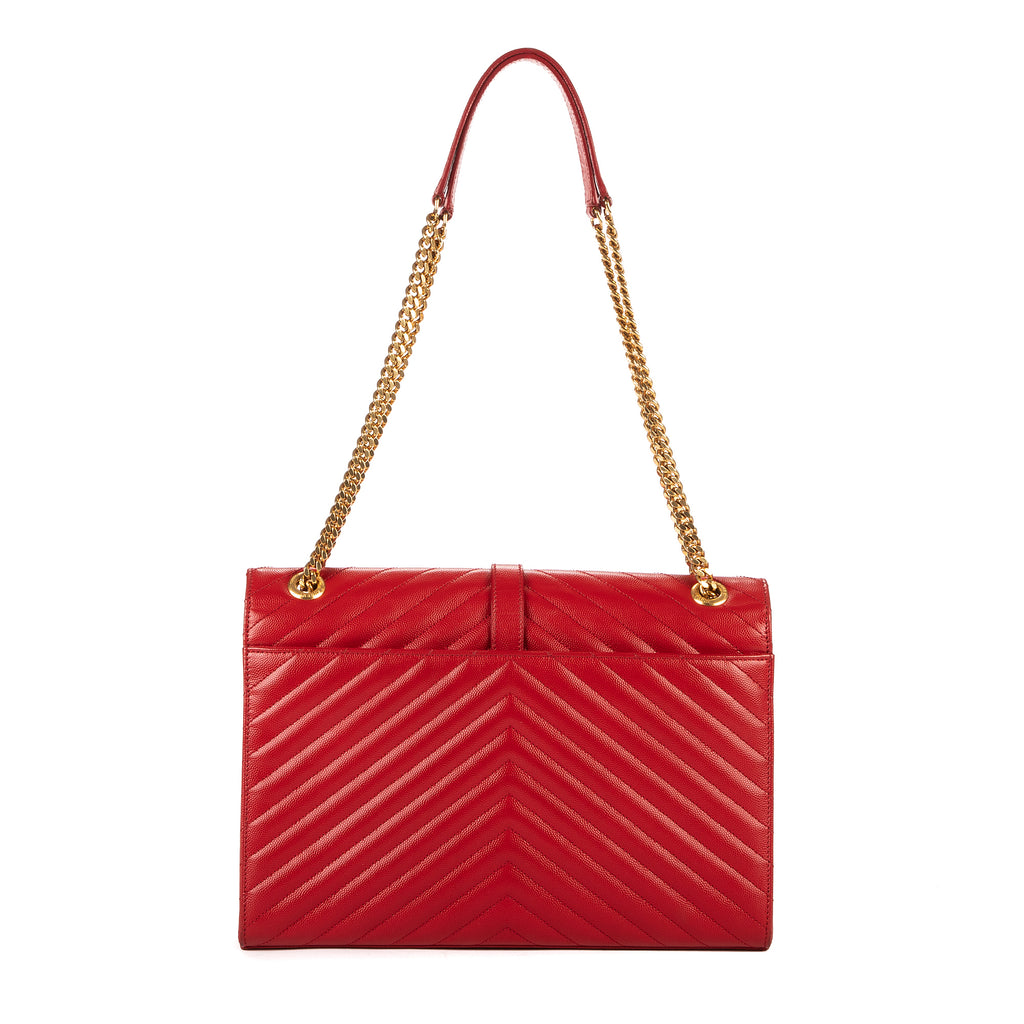 Sac porté épaule Portefeuille enveloppe sur chaîne Cuir Grain Poudre chevron orange