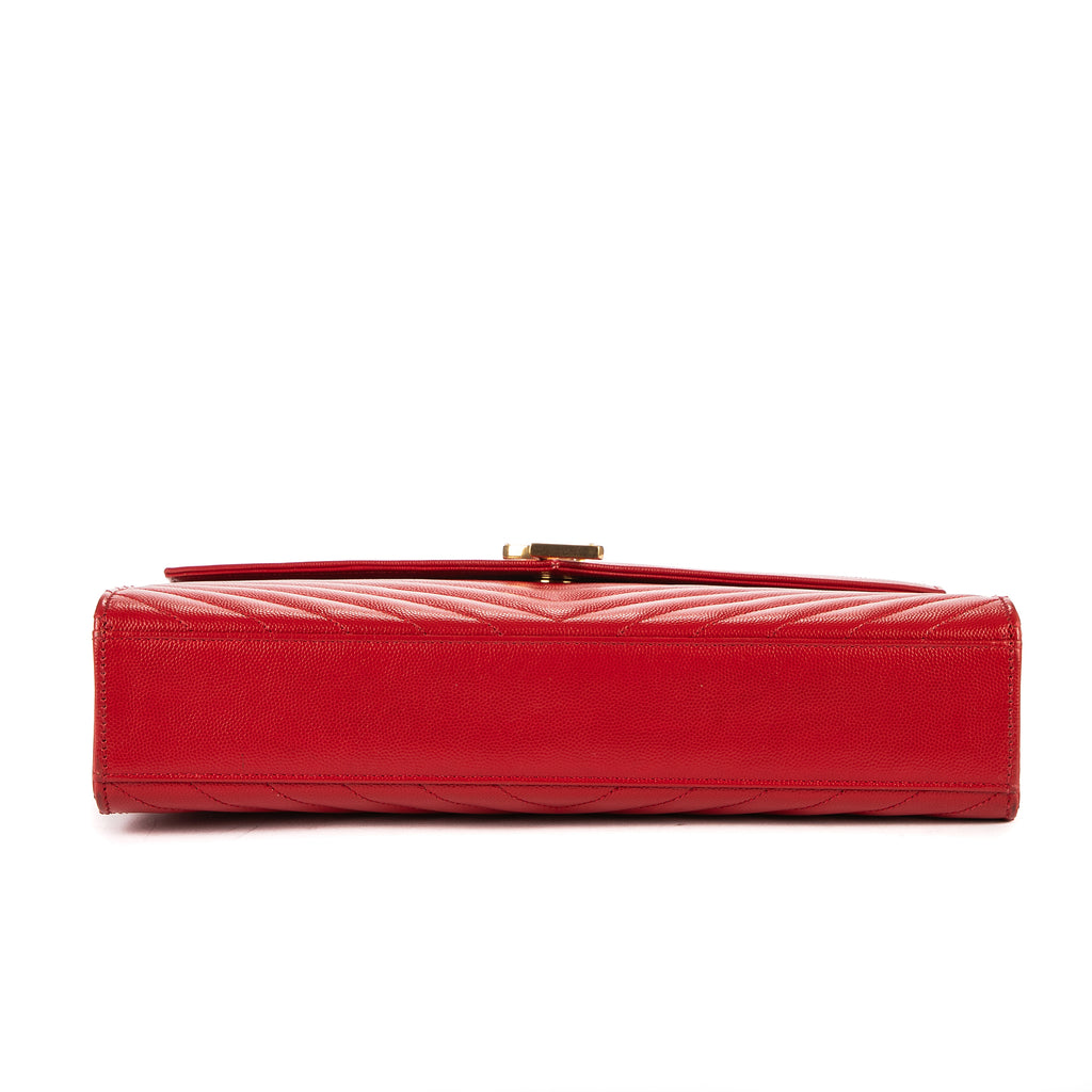 Sac porté épaule Portefeuille enveloppe sur chaîne Cuir Grain Poudre chevron orange