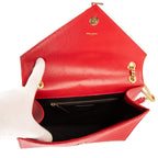 Sac porté épaule Portefeuille enveloppe sur chaîne Cuir Grain Poudre chevron orange