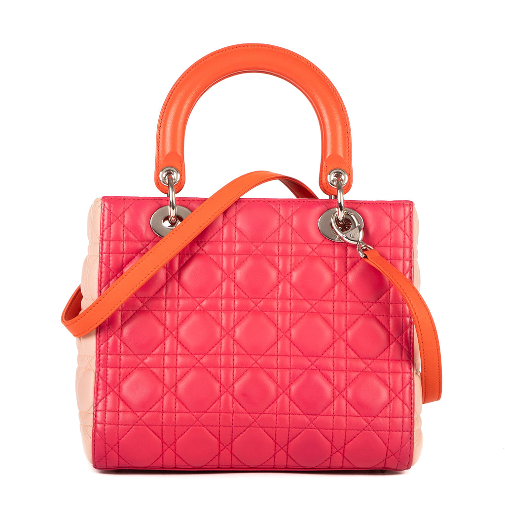 Bolso de hombro Lady Dior Zip mediano de piel rosa Cannage
