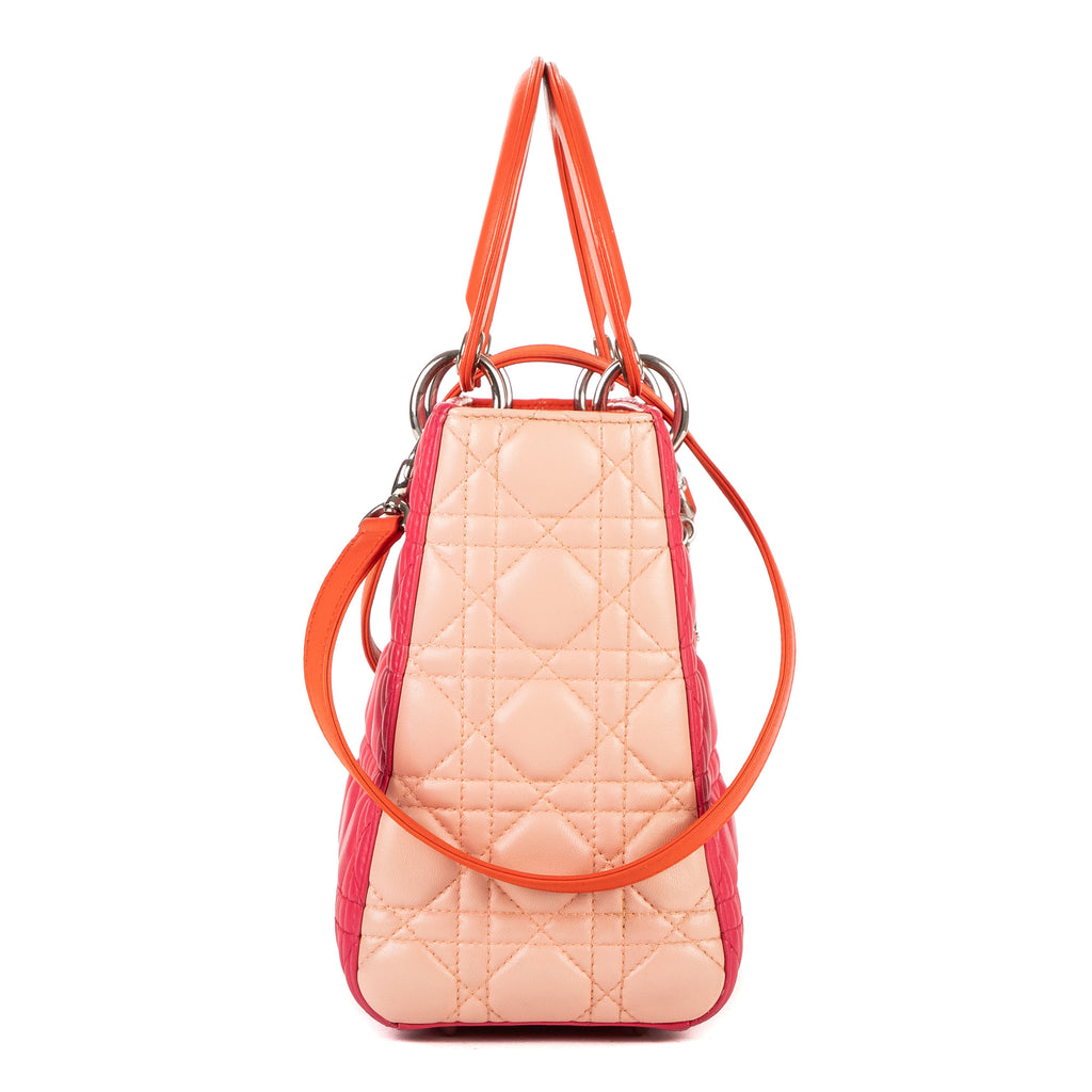 Bolso de hombro Lady Dior Zip mediano de piel rosa Cannage