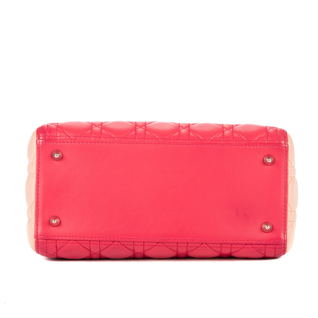 Bolso de hombro Lady Dior Zip mediano de piel rosa Cannage