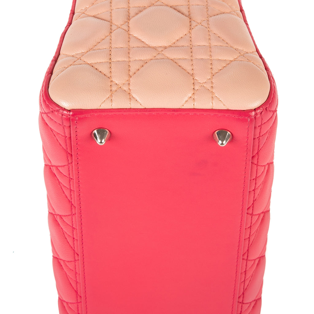 Bolso de hombro Lady Dior Zip mediano de piel rosa Cannage