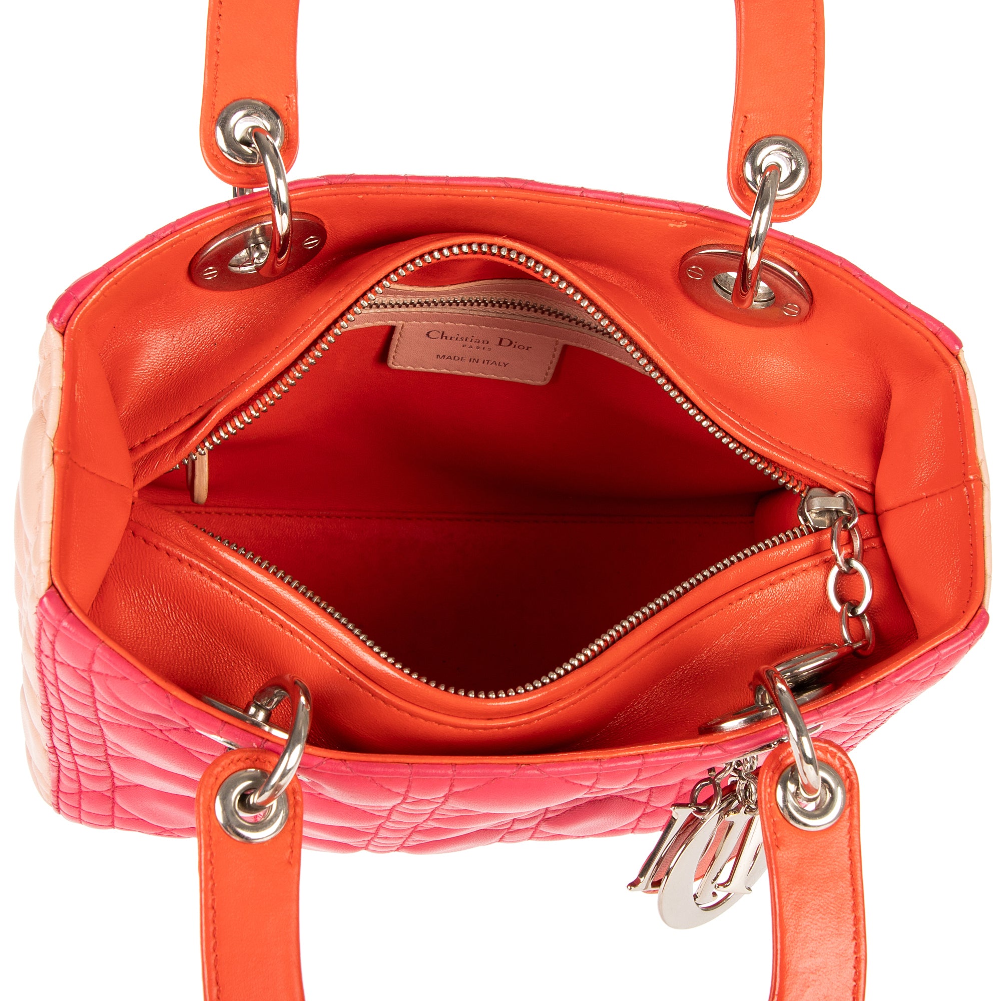Bolso de hombro Lady Dior Zip mediano de piel rosa Cannage