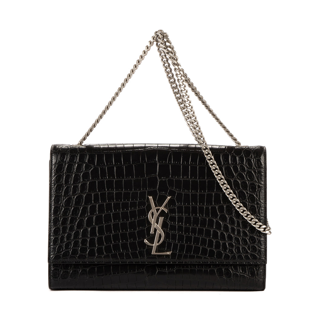 Bolso Bandolera Grande Kate Piel Negra Grabada Cocodrilo