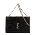 Bolso Bandolera Grande Kate Piel Negra Grabada Cocodrilo