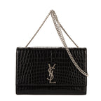 Bolso Bandolera Grande Kate Piel Negra Grabada Cocodrilo