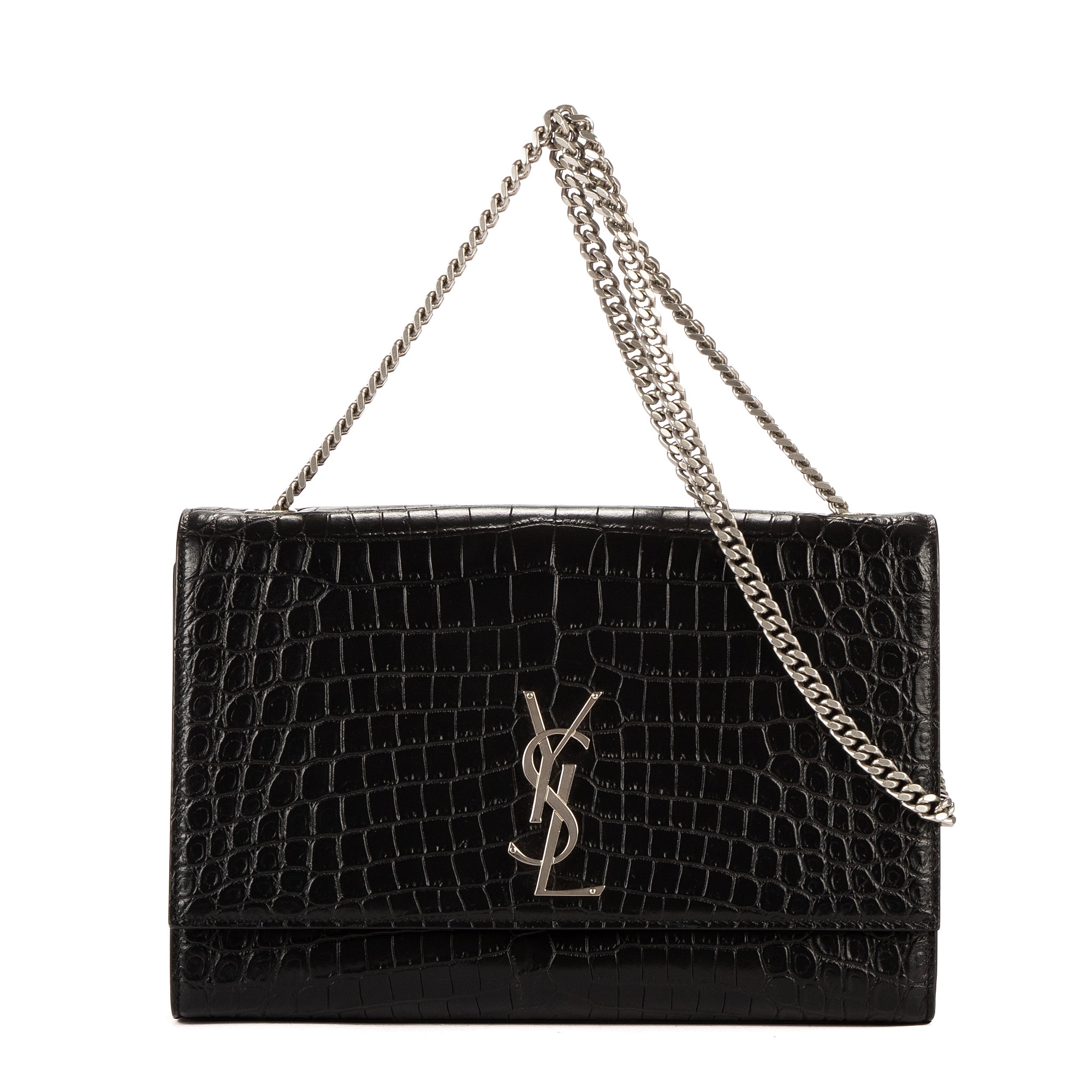 Shoulder Bag Kate Large Black Crocodile Embossed Leather