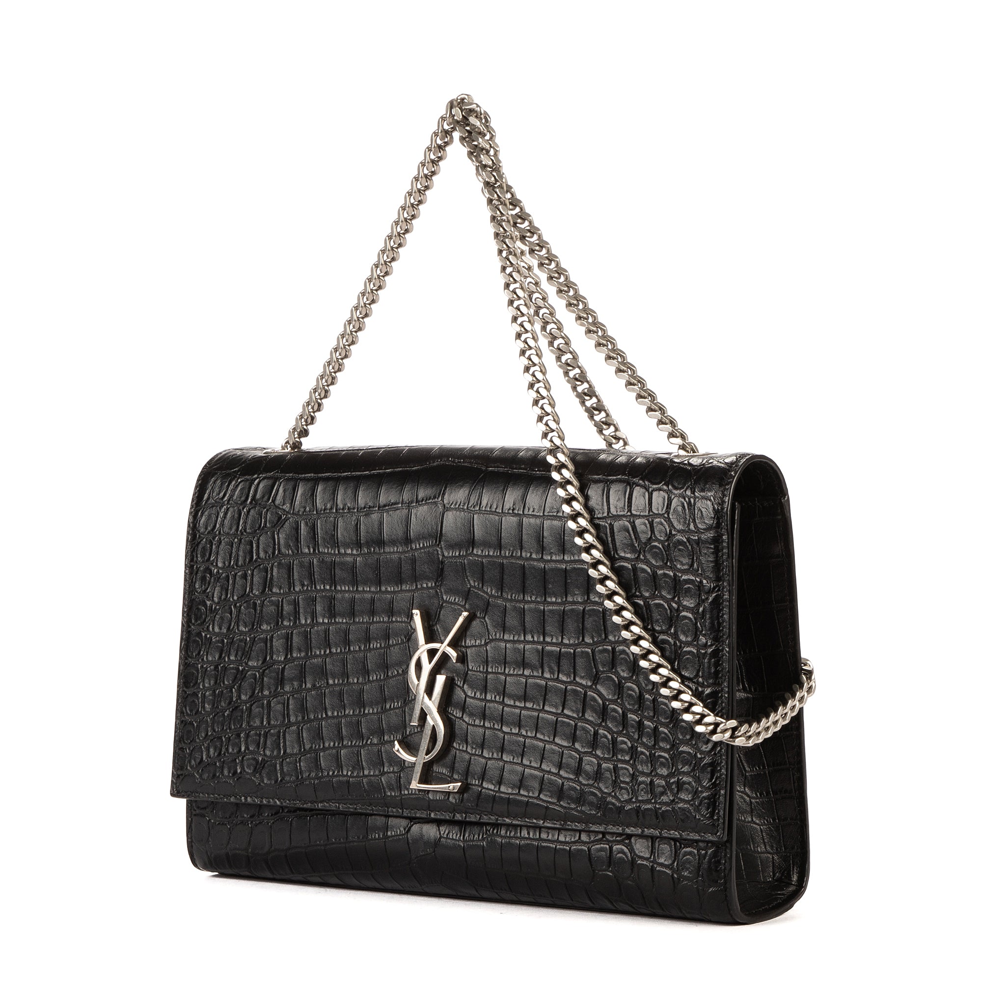 Shoulder Bag Kate Large Black Crocodile Embossed Leather