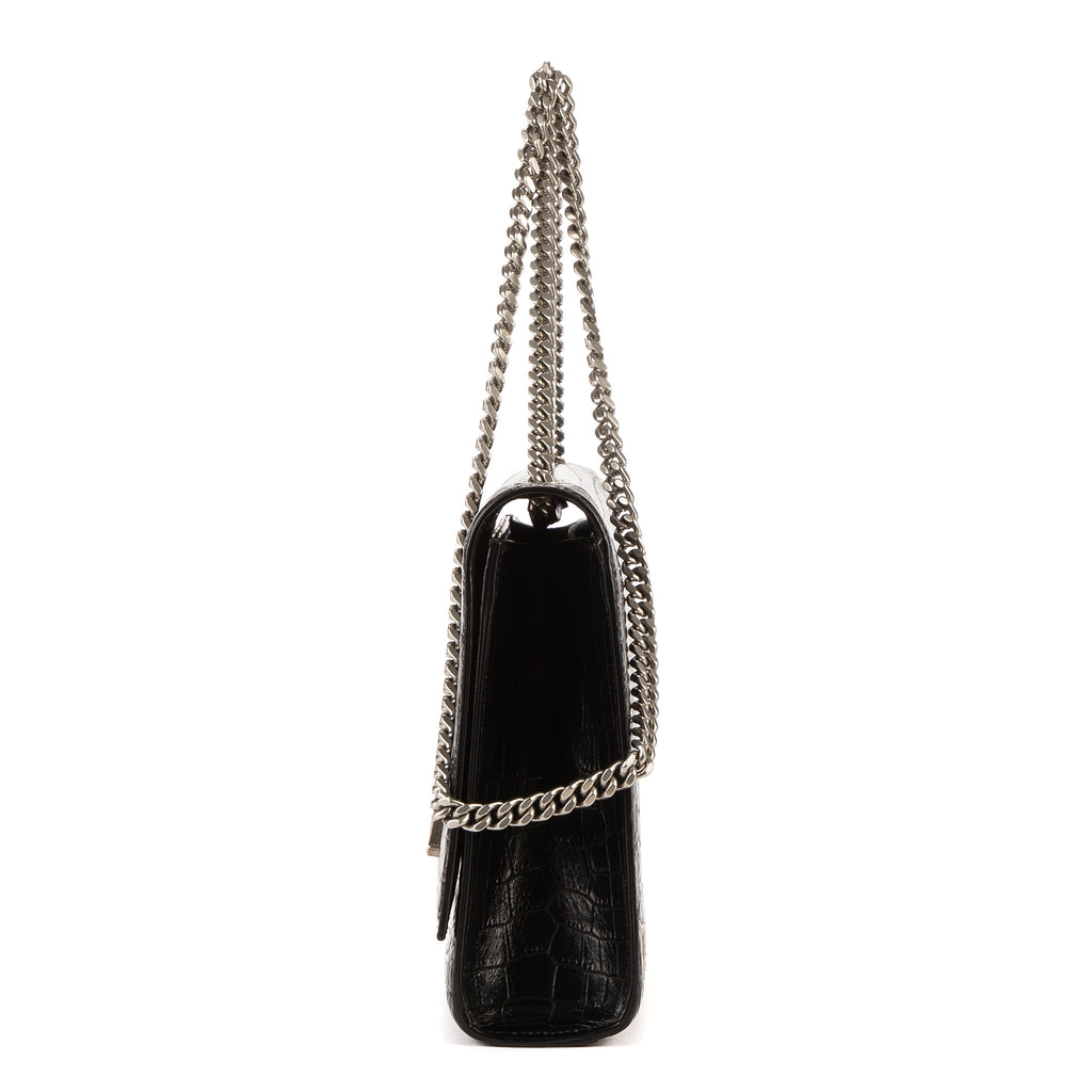 Bolso Bandolera Grande Kate Piel Negra Grabada Cocodrilo
