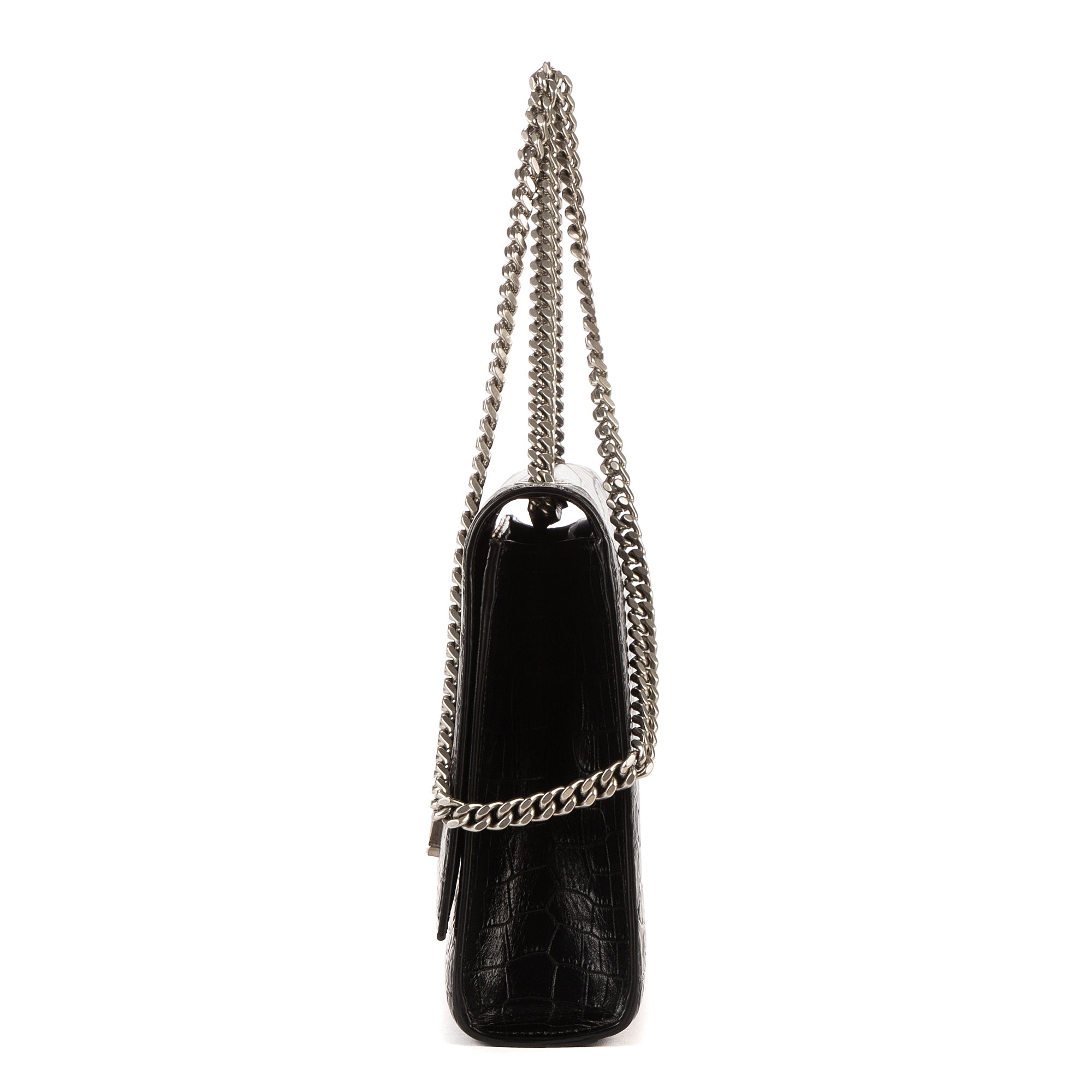 Shoulder Bag Kate Large Black Crocodile Embossed Leather
