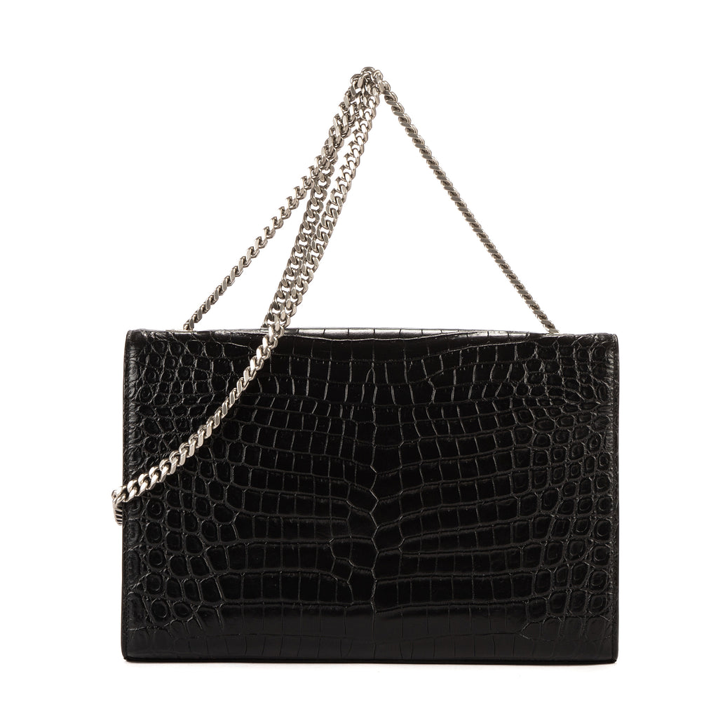 Bolso Bandolera Grande Kate Piel Negra Grabada Cocodrilo