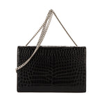Bolso Bandolera Grande Kate Piel Negra Grabada Cocodrilo