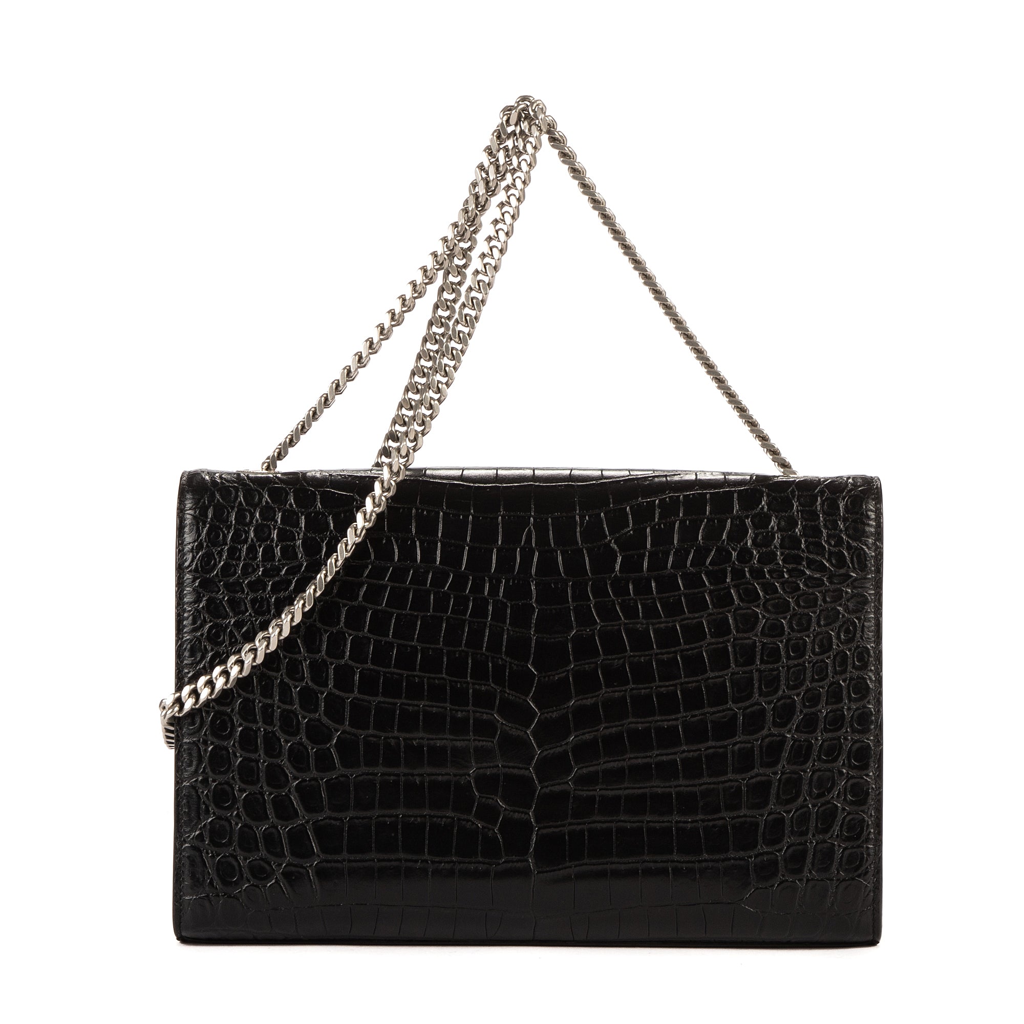 Shoulder Bag Kate Large Black Crocodile Embossed Leather