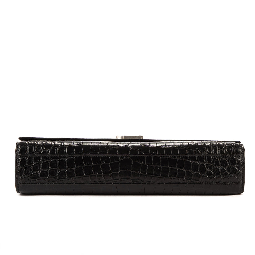 Bolso Bandolera Grande Kate Piel Negra Grabada Cocodrilo