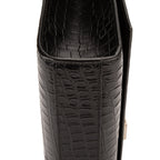 Bolso Bandolera Grande Kate Piel Negra Grabada Cocodrilo