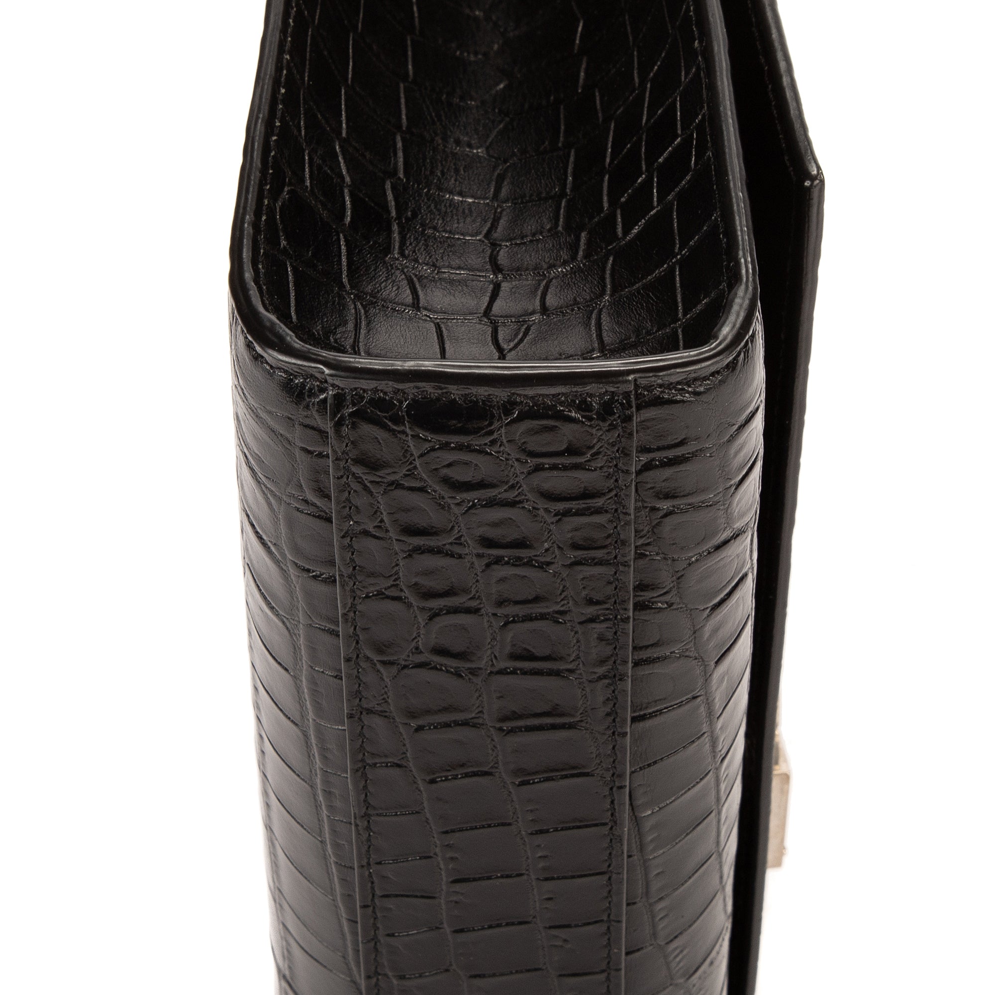 Bolso Bandolera Grande Kate Piel Negra Grabada Cocodrilo