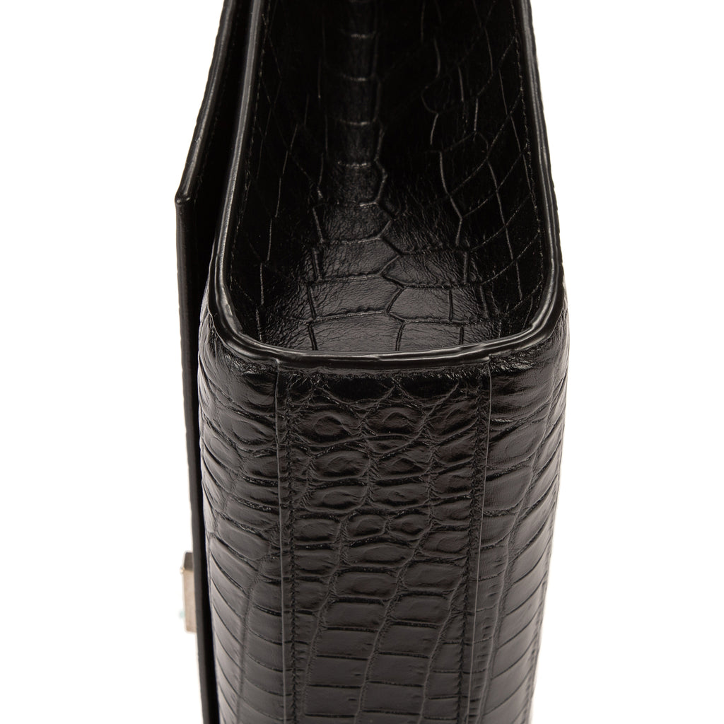 Bolso Bandolera Grande Kate Piel Negra Grabada Cocodrilo